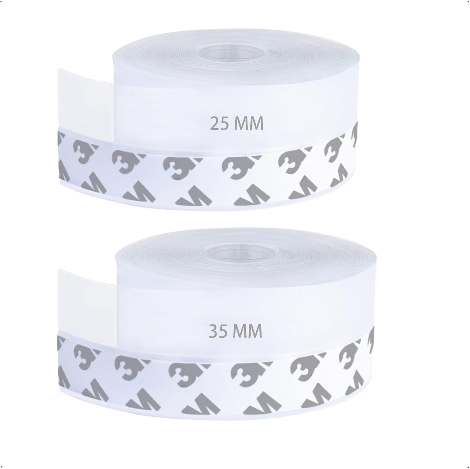 Aputue Silikon Conta Şeridi, 2 Adet 25MM ve 35MM 5 Metre Kapı Conta Şeridi, Hava ve Su Geçirmez Ses Yalıtımlı Kendinden Yapışkanlı Silikon Şerit, Kapılar Pencereler ve Duş Camları Arası Boşluklar İçin
