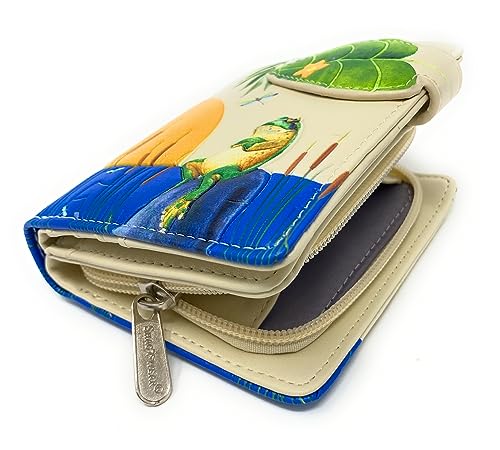 Shag Wear Sunset Frog Small Wallet for Women and Teen Girls Vegan Faux Leather 4.5" Beige4