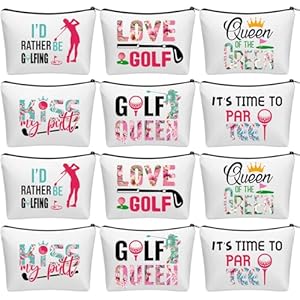 Bulyoou 12 Pcs Golf Gifts for Women Female Cosmetic Bags Golfer Makeup Bag Canvas Toiletry Pouch with Zipper Accessories for Women Ladies Golf Lover Player Fans Birthday Gifts