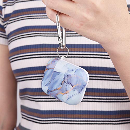 Qingqing Compatible With Airpods Case, 3 In 1 Cute Marble Airpod Protective Hard Case Cover Portable & Shockproof Women Men With Keychain For Airpods 2/1 Charging Case (Blue Marble) #TOP6