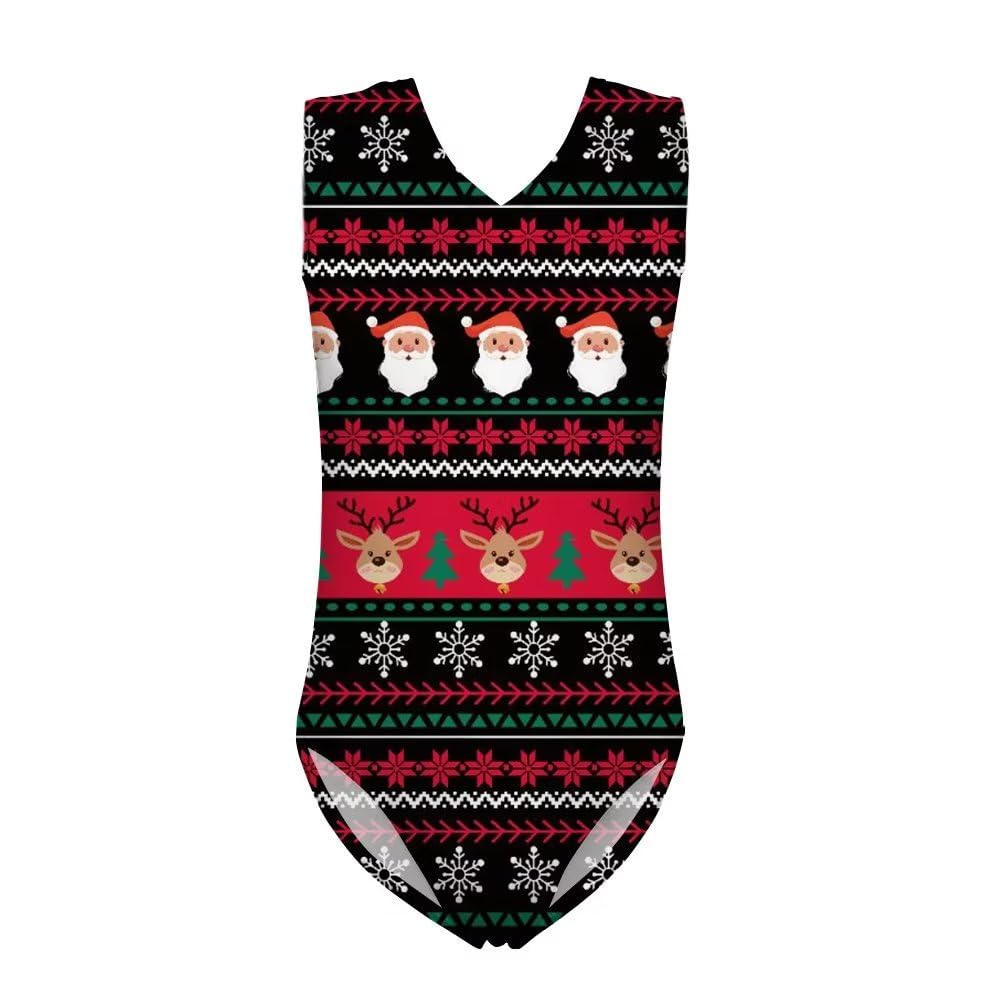 Qwefvb Girls Santa Claus Gymnastics Leotards For Little Tank Bodysuit Ballet Dancewear Sleeveless Athletic Dance Unitard,