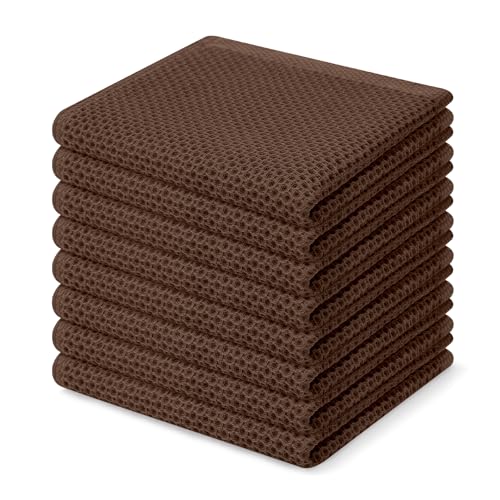 Image of Homaxy 100% Cotton Waffle Weave Kitchen Dish Cloths, Ultra Soft Absorbent Quick Drying Dish Towels, 12 x 12 Inches, 8-Pack, Coffee