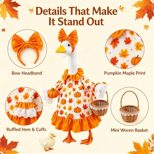 Jwqqwdza Halloween Porch Goose Outfit, Pumpkin Cat Dress with Cape Witch Hat Set, 23 Inch Porch Goose Clothes for Halloween Lawn Decor (Orange Black, One Size)