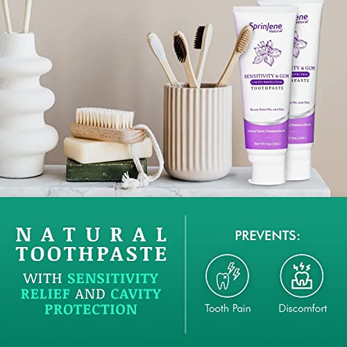 Sprinjene Toothpaste Sensitive Teeth & Gum With Fluoride Cavity Protection Natural Non Toxic Sls Free Toothpaste For Fresh Breath Dry Mouth, Preservative Free, Black Seed Oil & Zinc 1 Pack (Improved) #TOP2