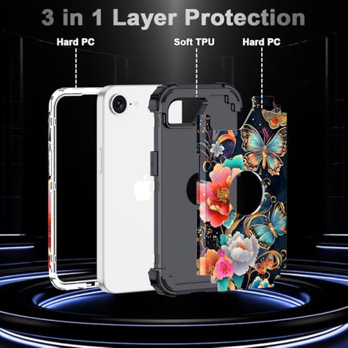 Hekodonk for iPhone 17e Case,iPhone 16e Case,Glow in The Dark Three Layer Heavy Duty Shockproof Protection Hard Plastic+Soft Silicone Full Body Protective Case for iPhone 17e/16e 6.1 inch,Black/Gold by Hekodonk - Image 3