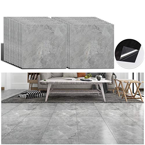 VEELIKE PVC Gris Cemento Impermeable Piso Adhesivo para Azulejos para Baño Autoadhesivo Prueba de Aceite Adhesivo para Azulejos de Pared de Cocina Vinilo Fácil de Limpiar 30cm x 30cm 24 Piezas