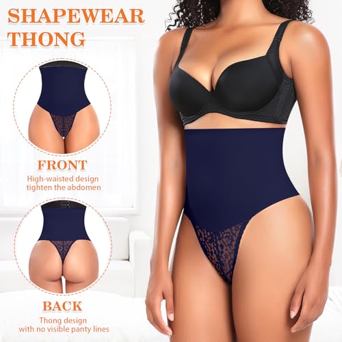 Image of Werena Tummy Control Thong Shapewear for Women High Waist Body Shaper Panties Girdle Lace Shaping Underwear