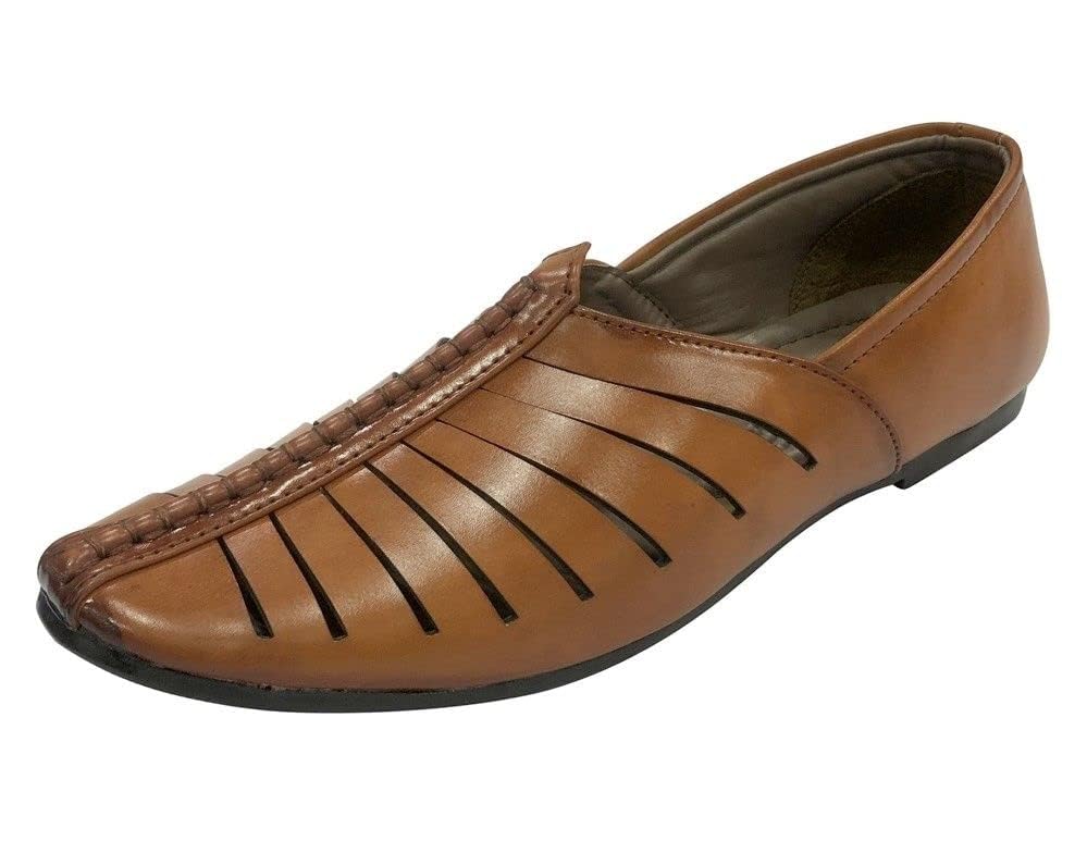 Mens Punjabi Jutti Style Tan Sherwani Shoes Loafers jalsa Jutti Men Groom Breathable Shoes2