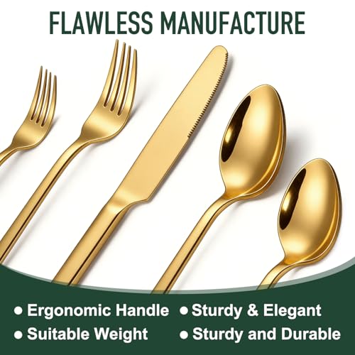 Image of 21Pcs Stainless Steel Gold Silverware Set with Organizer Eating Utensil Set