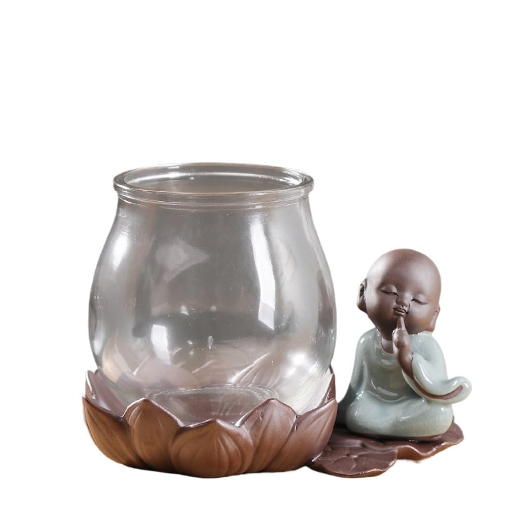 GELASIGE Flower Pots Little Monk Glass Hydroponic Flowerpot, Gardening Water-cultured Purple Sand Flower Vessel, Creative Ornaments Outdoor Flower Pots(B)