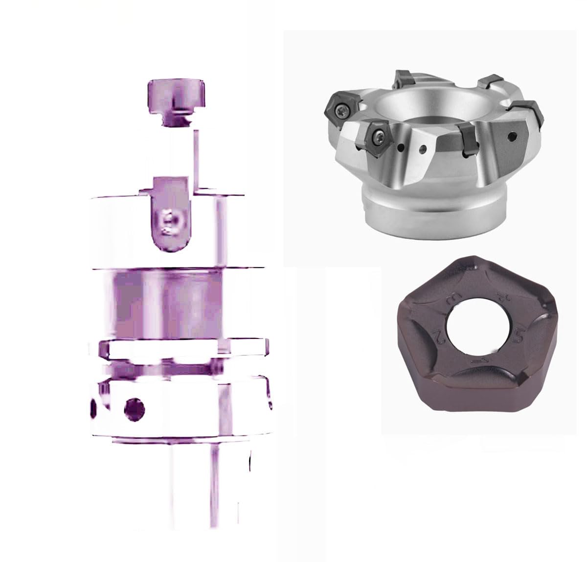Fast Forward to The milling Cutter Set, HSK50A-FMB22-2″+MFPN45-D63-22-4T-M， Milling Diameter63mm, 4Edges, Installation Inner Hole 22mm. Comes with 10pcs milling Inserts PNMU1205ANER-GH PR1535