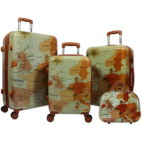 World Traveler Europe (Set of 4-Piece) Spinner Luggage Set with TSA Lock, Brown,Zippered Divider Cover