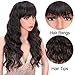 AISI HAIR Long Loose Wave Wig with Bangs for African American Women Synthetic Curly Weave Black Mixed Brown Wig Heat Resistant Fiber Hair (24 Inch Black Mixed Brown)