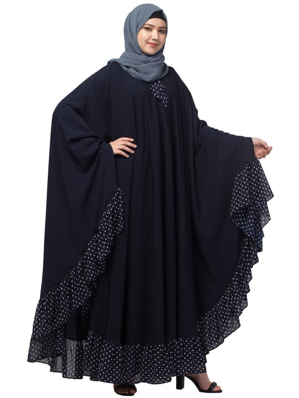 Muslim ClosetFree Size Neck Belted Kaftan With Dual Fabric Design - Made with Nida Matte for Women and Girls