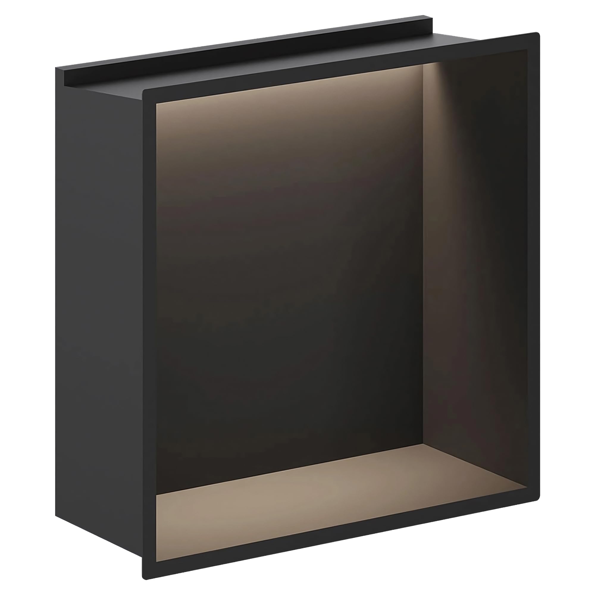 Valve Kings 300 x 300mm Matt Black Stainless Steel LED Shower Niche Square Pre-Built Illuminated Wetroom Shower Shelving 100% Waterproof Easy Installation