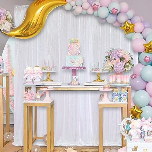 Image of White Iridescent Sequin Backdrop Curtains 4 Pcs 2ftx8ft Wedding Stage Background Backdrop Glitter Fabric Backdrop Drape