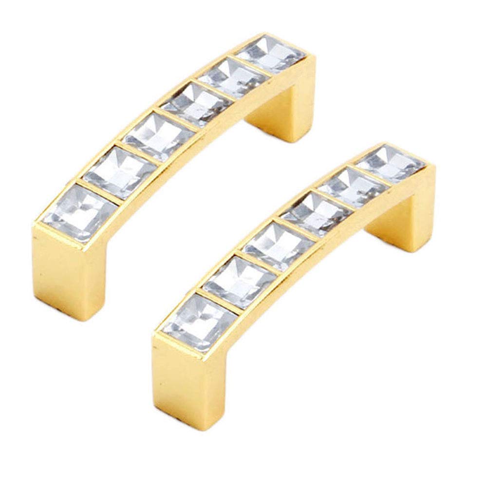 HTTGDGDH 128Mm Furniture Handle Glass Crystal Cabinet Knobs And Handles Cupboard Drawer Kitchen Pull Knobs Furniture Hardware-Set Of 2,Golden,Hole distance:64 mm