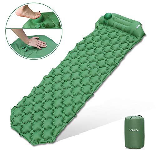 Deeplee Matelas Tapis de Couchage avec Oreiller de Camping Couchage Dair Ultraléger pour Camping, Voyage, Randonnée (Vert Matelas avec Pompe)