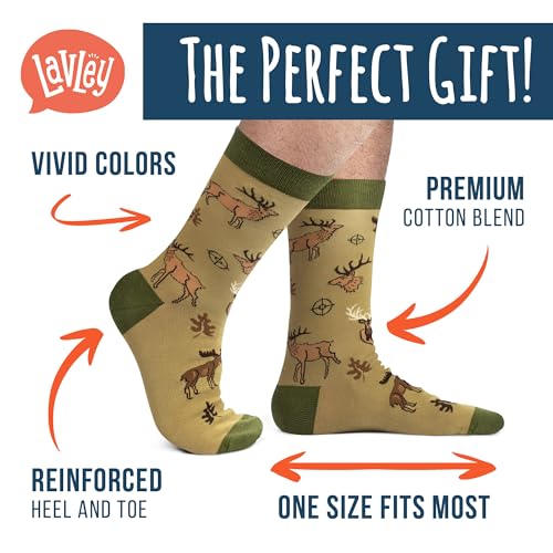 Lavley Funny Hunting & Fishing Socks for Men - Fun Gift Accessory for Guys who Hunt and Fish - One Size Fits Most Adults and Teens (US, Alpha, One Size, Regular, Regular, Size Matters (Hunting))