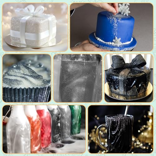 Edible Glitter, 3 Colors 100% Edible Glitter for Drinks, Cake Decorating Supplies, Cookie Decorating Supplies, Strawberries, Cookie, Cocktails, Chocolate, etc. Luster Dust Edible(4g per Bottle) (Black, White, Silver)