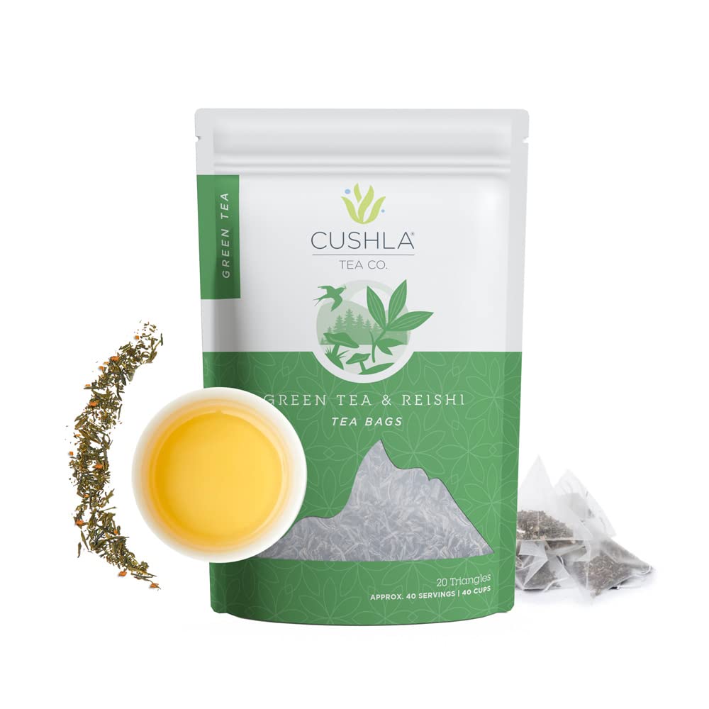 Organic Reishi Mushroom Tea & Premium Green Tea - Green Tea With Lingzhi, Ganoderma 20 Triangles