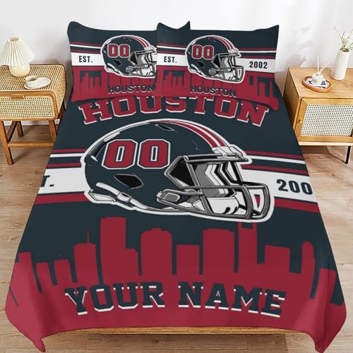 Midkepf Custom Houston Comforter Cover Set Personalized Name and Number Bedding Set Custom 3 Piece Full Size Bedding Set for Men Husband Boyfriend Teenage Boys