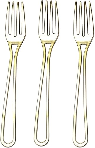 Miniatura 7 de Efavormart - Paquete de 24 horquillas de plástico con diseño moderno de mango hueco dorado de 7 pulgadas, utensilios desechables