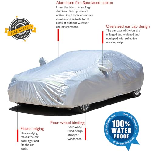 Image of SENSI Waterproof, UV Protection Car Cover for Mahindra XUV300 with 4 Tyre Belts & Mirror Pockets|, 3-Layer Stitched, Cover - Protects Against Dust, Sun & Rain