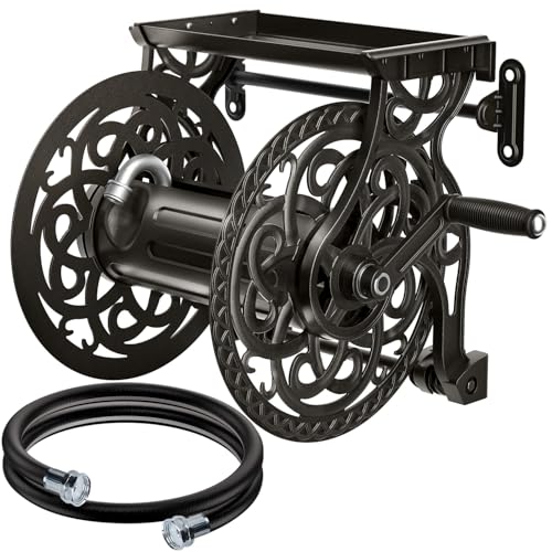 Metal Decorative Garden Hose Reel, Heavy Duty Hose Holder for Out...