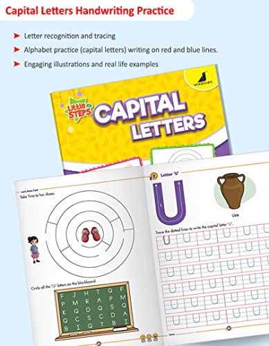 Image of Woodsnipe Alphabet Writing Practice Books for Preschool Ages 2 to 4 Years| 3 Book combo to teach Pattern Writing, Capital Letters with Ample Activity Worksheets on Tracing, Colouring, Puzzles & more