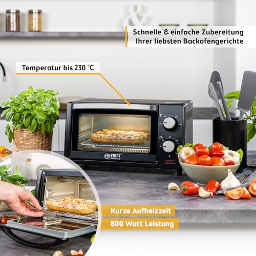 TZS First Austria - Minibackofen 10L 800W - Mini Backofen stufenlose Temperaturregelung bis 230°C - Miniofen 60 Min. Timer, 2 Einschubhöhen, Backblech & Grillrost - Für kleine Küchen & Camping – Bild 3