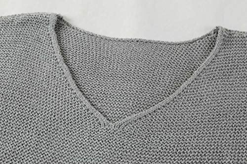 Image of Women's Off Shoulder Knit Sweaters Oversized V Neck Long Sleeve Loose Lightweight Pullover Tops