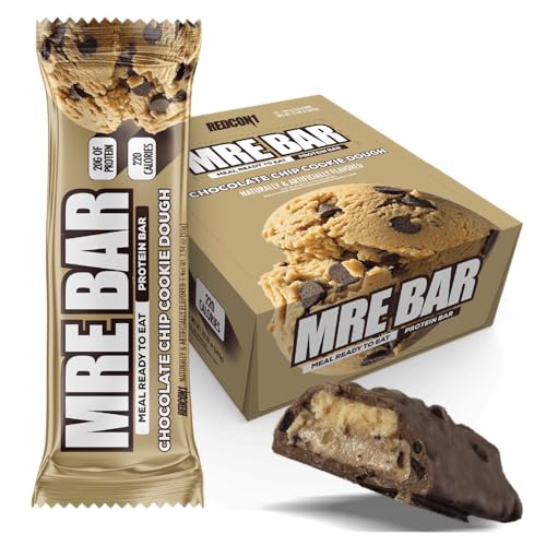 REDCON1 MRE Chocolate Chip Cookie Dough Protein Bars - 12 Count Snack Bars for Breakfast or Post-Workout