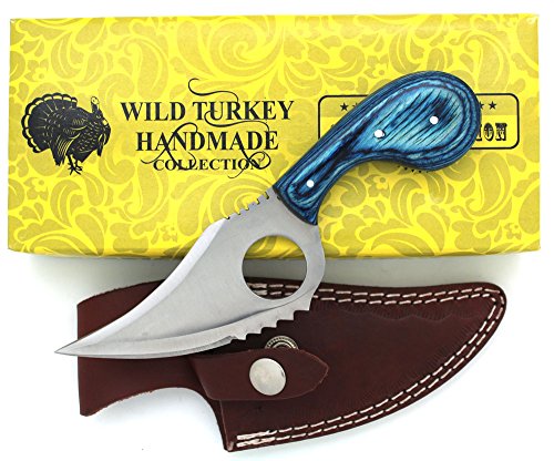 Wild Turkey Handmade Fixed Blade Bone Collector Skinning Knife w/Leather Sheath.. (BL)