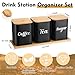 Tioncy Coffee Tea Sugar Container with Tray Set of 3 Airtight Metal Canister with Bamboo Lid Tray for Kitchen Counter Dining Room Farm House Kitchen Style Drink Station Organizer Set (Black)