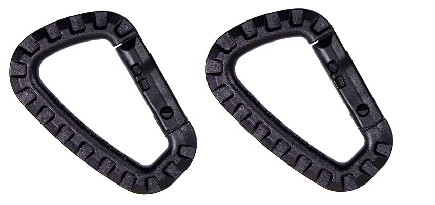 2er Set Kunststoff Karabiner D-Form – Leicht & robust | Molle Karabinerhaken für Rucksack, Camping, Wandern, Outdoor | 8,5 cm | Bis 12 kg belastbar | Nicht zum Klettern (schwarz)