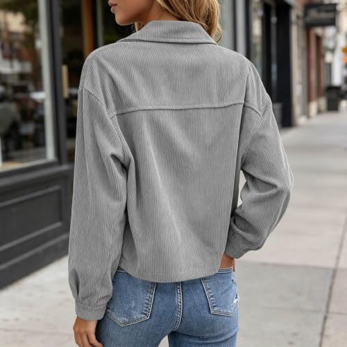 Gumipy Corduroy Jacket Women Button Down Crop Long Sleeve Fall Cardigans - image 8