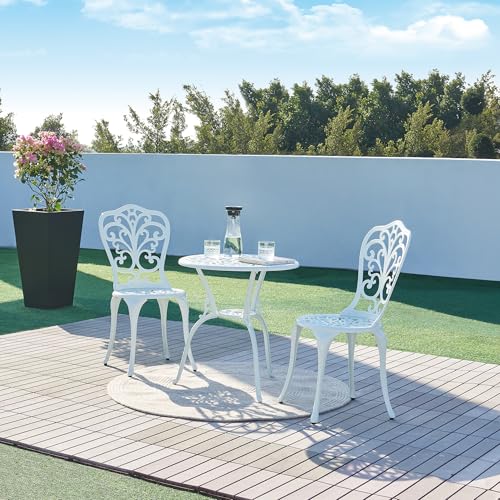 casa.pro Set de Bistrot 3 Pièces avec Table Ronde et 2 Chaises Ensemble de Meuble de Jardin Balcon Patio Terrasse Trou de Parasol Capacité 120 kg en Fonte...