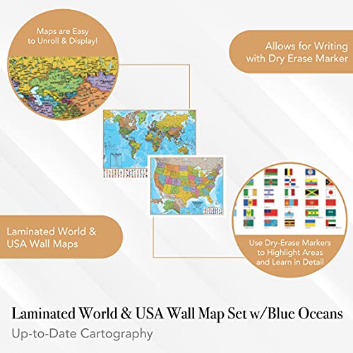 Carte des États-Unis plastifiée Hemispheres indéchirable et effaçable - 2