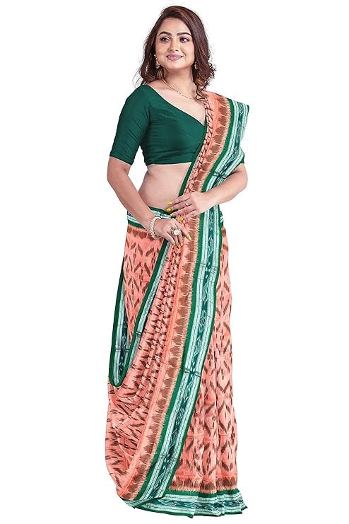 Image of Ikat Women's Cotton Saree, Handmade Pure Cotton Khandua Saree, Ikkat Orissa Traditional Handloom Saree Without Blouse
