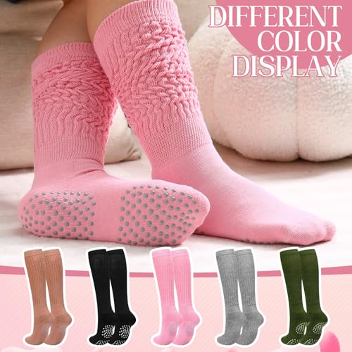 Image of Jeyiour 5 Pairs Grip Pilates Socks for Women Non Slip Barre Yoga Slouch Socks for Athletic Ballet Dance Workout Hospital