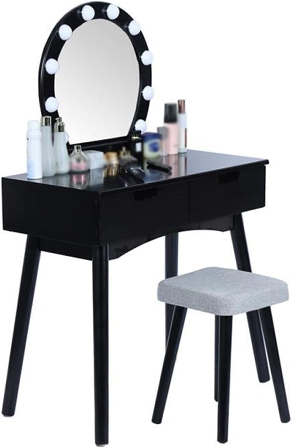 Vanity Desk, Makeup Vanity Set Bedroom Furniture Dressing Table LED Mirror with Makeup Stool Smooth Desktop Modern Makeup Dresser（131 * 80 * 40cm ） Makeup Dressing Table Set(Color:White)