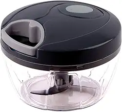 Triturador Processador Manual de Alimentos 500ml com 3 Lâminas Inox – Cortador de Legumes, Frutas e Verduras – Triturador de Alho e Cebola – Fácil de Usar e Limpar (Preto)