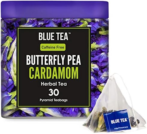 BLUE TEA - Blue Flower Lavender Tea Bags - 30 Pyramid TB || CALMING & STRESS RELIEF || Caffeine Free Herbal Tea | Eco-Conscious Tin Pack - For Gift |