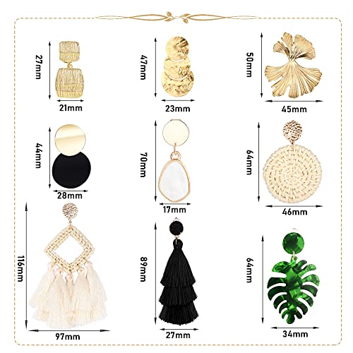 Finrezio 9 Pairs Clip on Drop Earrings for Women Statement Rattan Resin Acrylic Drop Dangle Earrings Lightweight Geometric Rattan Tassel Hoop Drop Dangle Earring Jewelry2