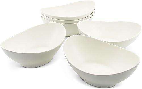 Miniatura 5 de Juego de 6 cuencos ovalados de fibra de bambú de 34 onzas, cuencos individuales para cocina, comer y restaurante, cuencos profundos para ensalada,