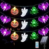 ハロウィン 飾り ソーラー ライト 【30球全長6.5M ソーラー充電式 8点灯モード リモコン制御】 ハロウィンソーラーイルミネーション LED ソーラーストリングライト タイマー機能 防水 装飾 Halloween 飾り付け カボチャ お化け コウモリ 吊り下げ ストリングライト キャンプ用 屋外/室内対応 装飾ライト (スタイル2)
