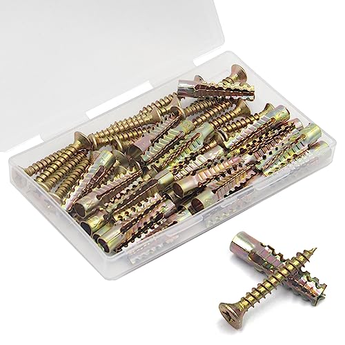 BESTYCHAO Steel Wall Anchor with Screws, 25 Sets Tree Shaped Wall Anchors Heavy Duty Zinc-Plated Drywall Anchors for Concrete Wall, Hollow-Wall and Wooden Wall(6mmx32mm)