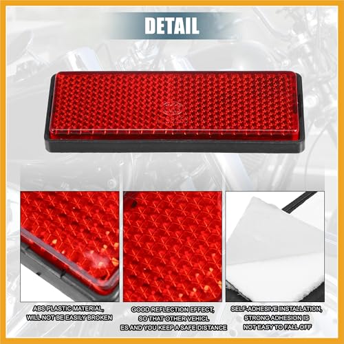 Image of 6 Pcs Rectangular Stick-on Safety Spoke Reflective Self Adhesive Reflector for Gate Posts Cars Trailer Motorcycle Bicycle Bike 87mm Length Red Replacement