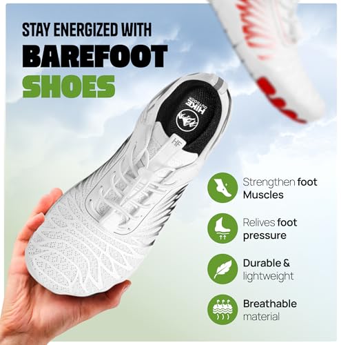 HF Breathable Wide Toe Barefoot Shoes, Men Women, Non - Slip, Minimalist Athletic Footwear, Walking, Running, Hiking and Daily Wear White/Green2